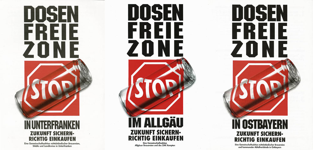 Plakate der Dosenfreien Zone in verschiedenen Regierungsbezirken Bayerns